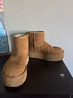UGG Chestnut Suede Platform Short Boots